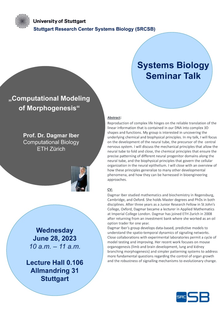 Announcement of the Talk of Prof. Dagmar Iber, Computational Biology ETH Zürich
