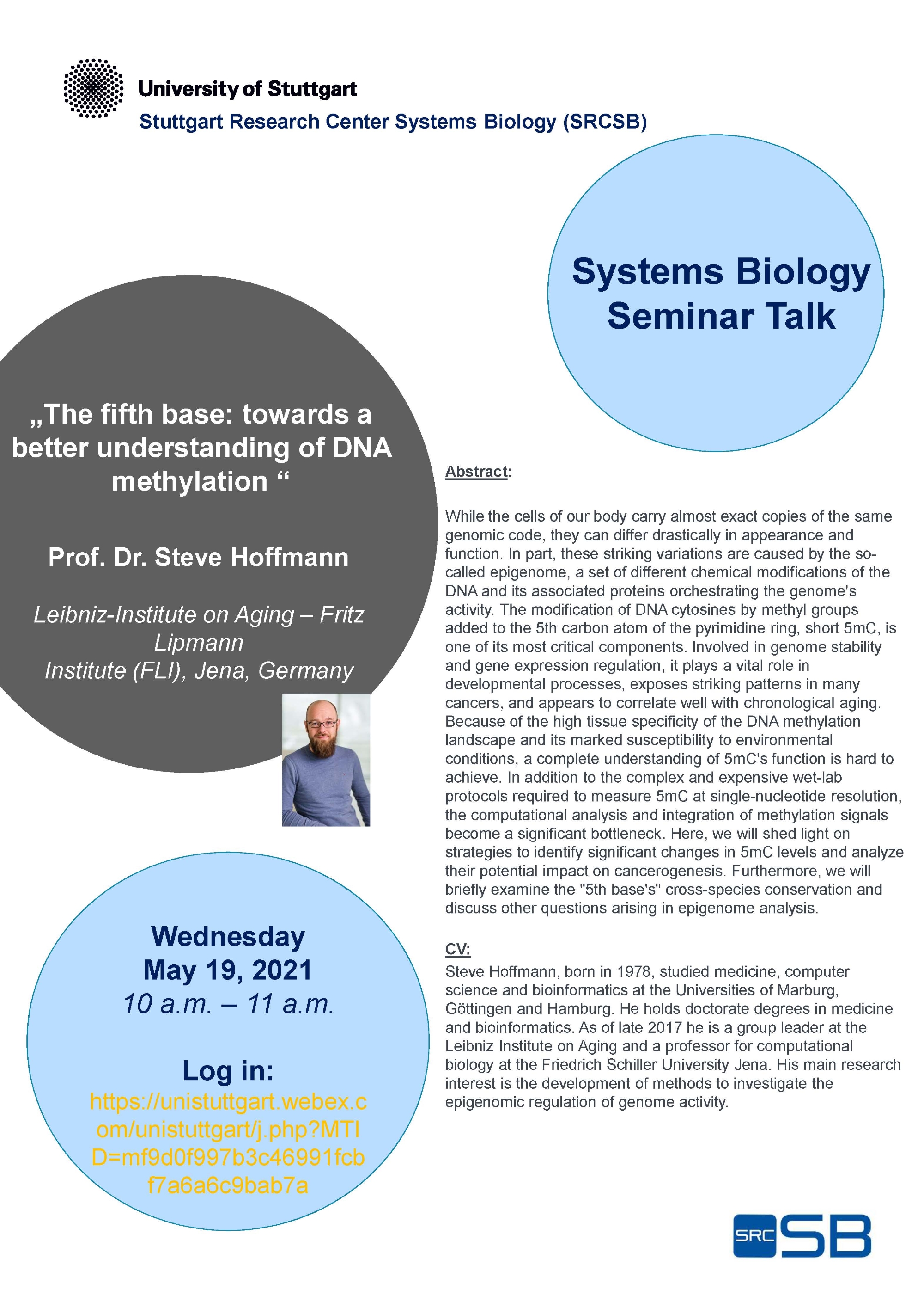 Announcement of the talk of Prof. Dr. Steve Hoffmann, Leibniz-Institute on Aging – Fritz Lipmann Institute (FLI), Jena