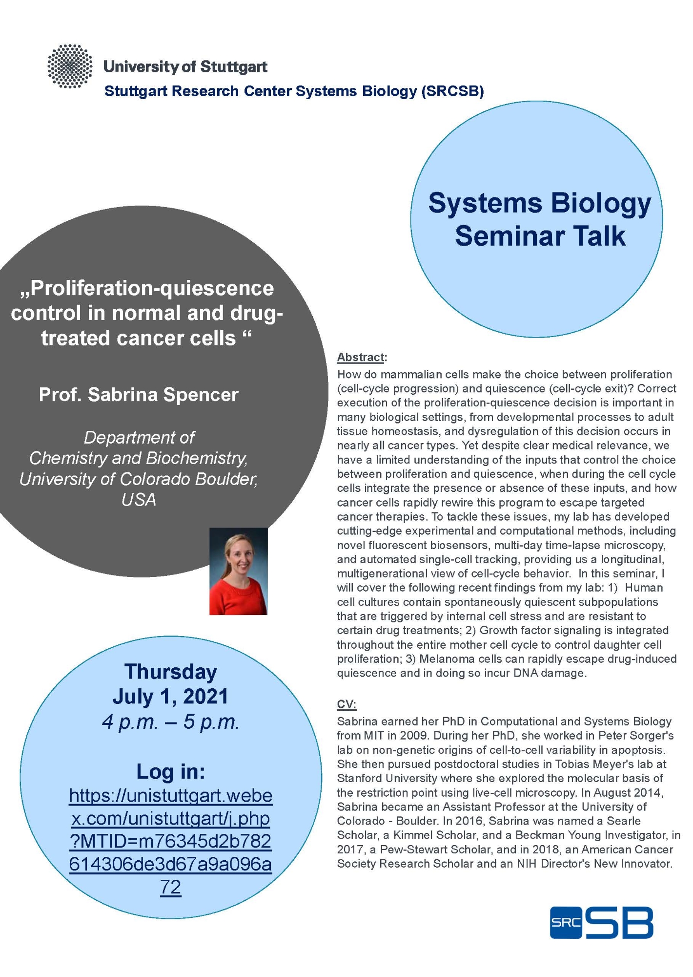 Announcement of Prof. Sabrina Spencer, University of Colorado Boulder, USA