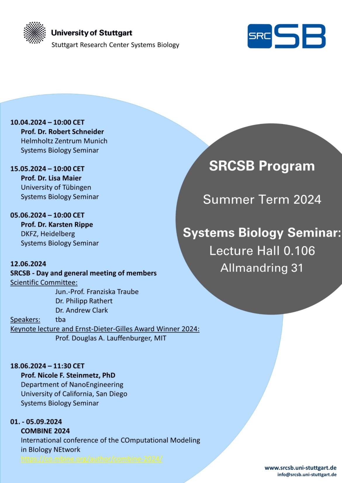 Programme for the Systems Biology Seminar 2024