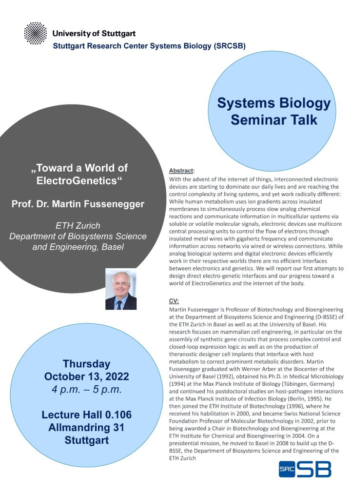 Announcement of the Talk of Prof. Dr. Martin Fussenegger